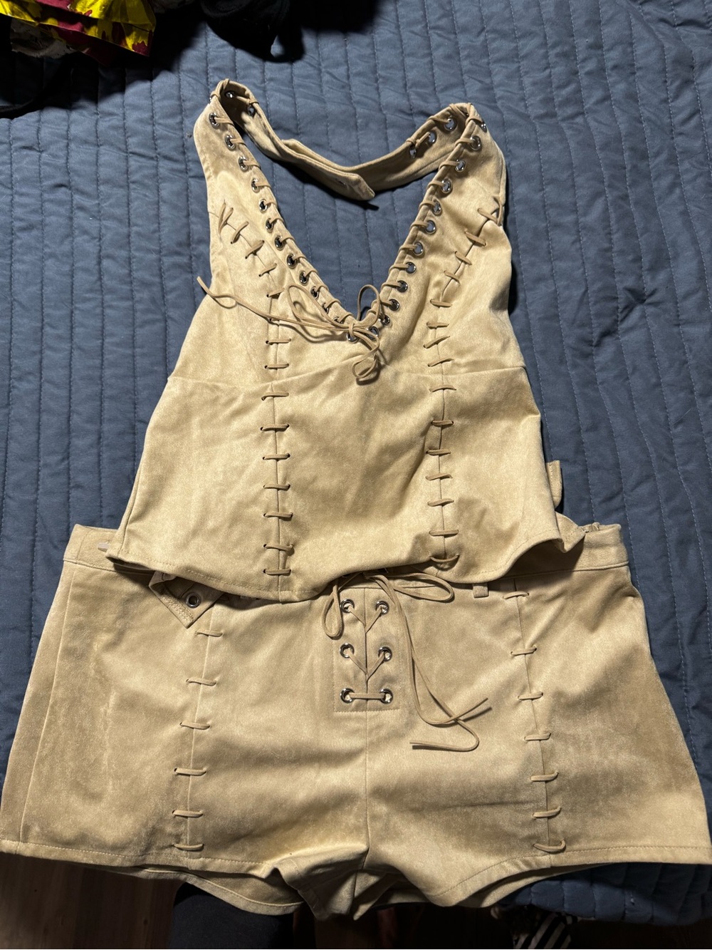 Edikted Taupe Suede Lace-Up Two-Piece Set